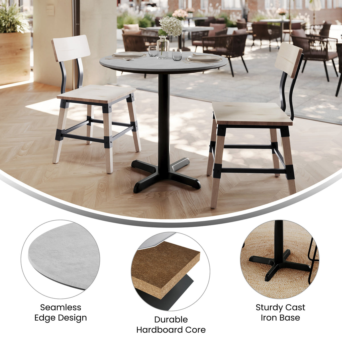 Gray Faux Concrete/Black Base |#| Commercial 31.25" Gray Faux Concrete HPL Tabletop - Black Table Height X Base