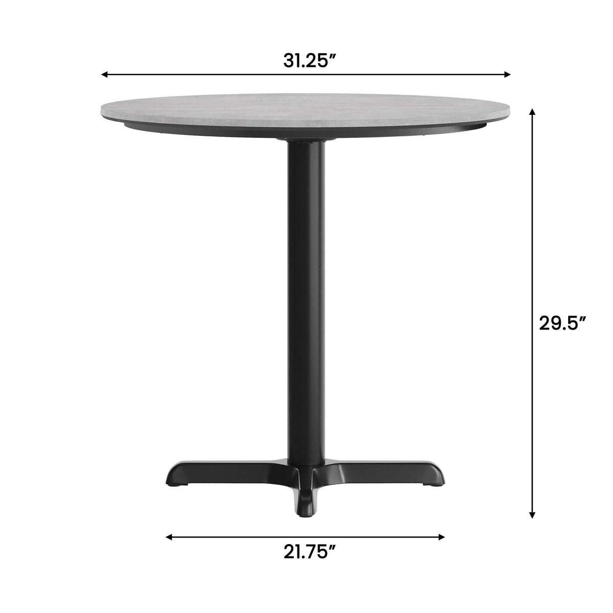 Gray Faux Concrete/Black Base |#| Commercial 31.25" Gray Faux Concrete HPL Tabletop - Black Table Height X Base