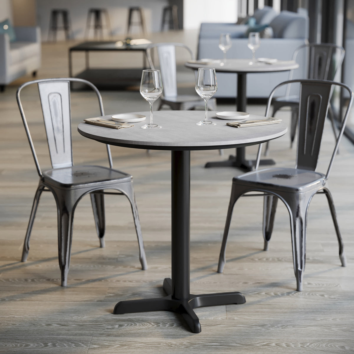 Gray Faux Concrete/Black Base |#| Commercial 31.25" Gray Faux Concrete HPL Tabletop - Black Table Height X Base