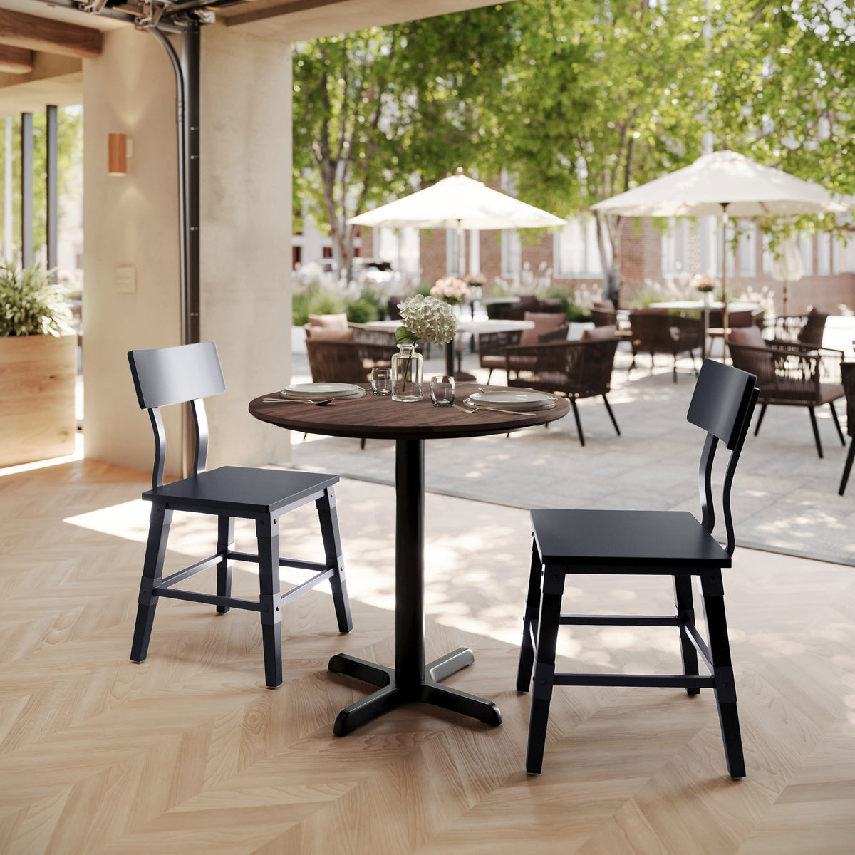 Dark Brown/Black Base |#| Commercial 31.25" Dark Brown HPL Tabletop with Black Table Height X Base