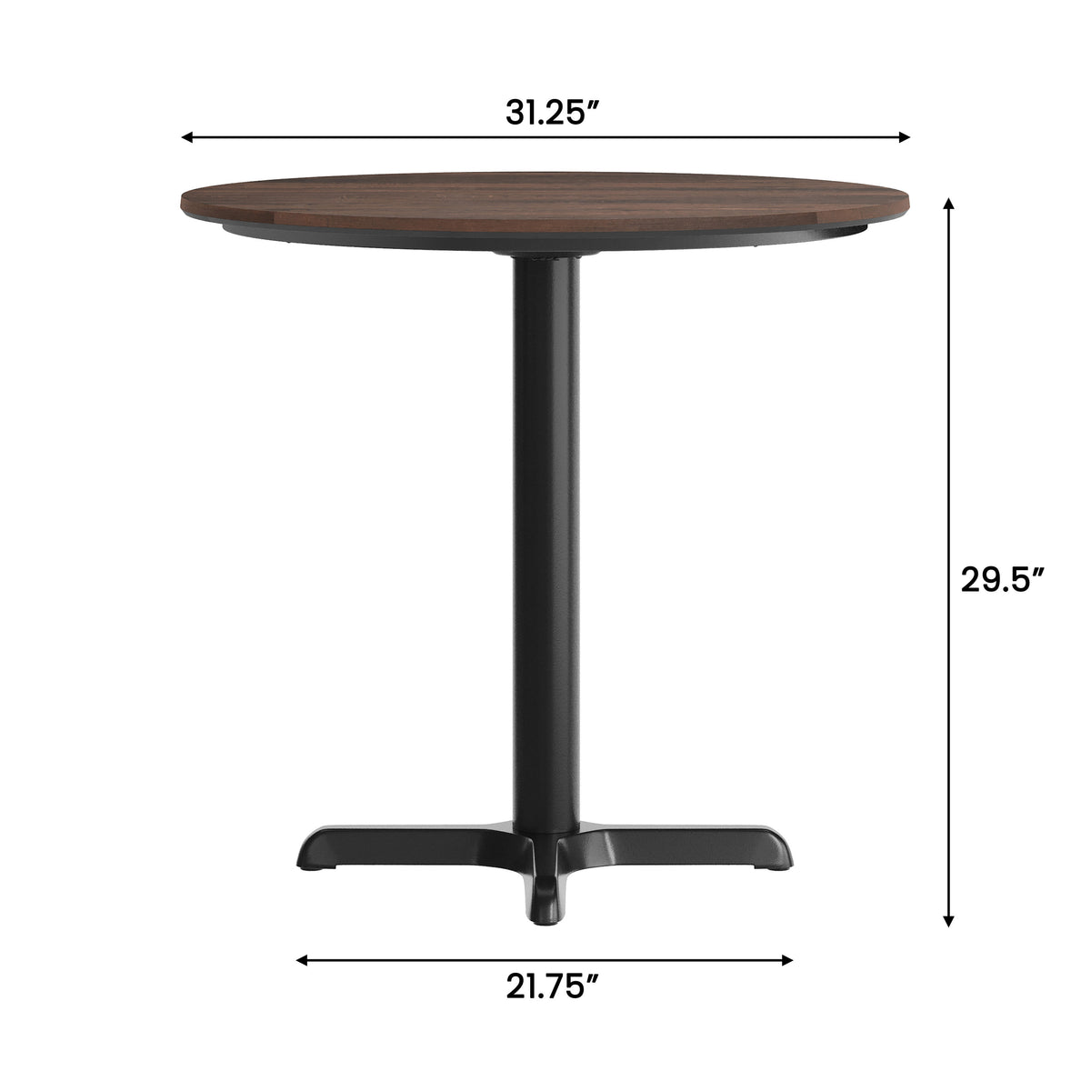 Dark Brown/Black Base |#| Commercial 31.25" Dark Brown HPL Tabletop with Black Table Height X Base