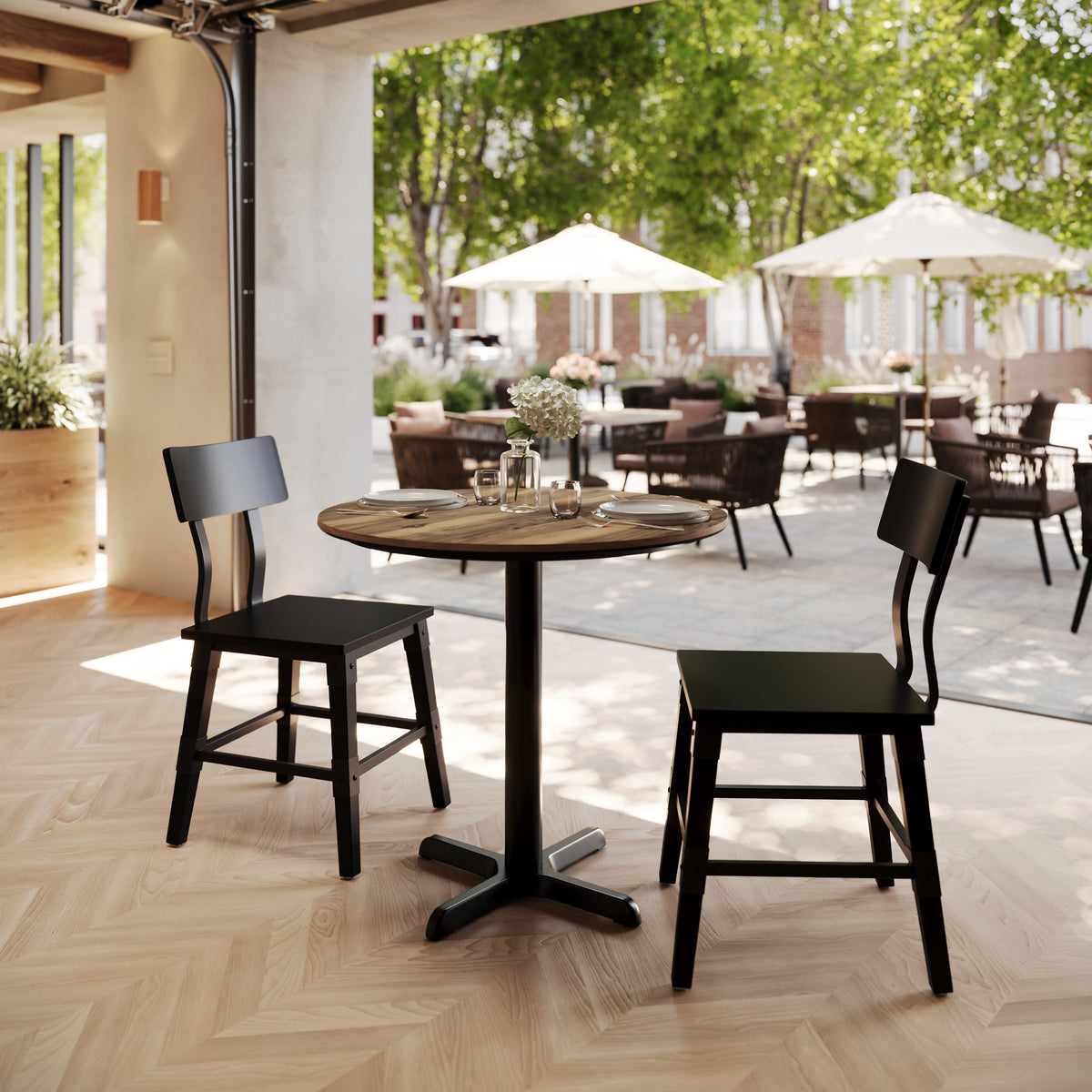 Natural/Black Base |#| Commercial 31.25" Natural HPL Tabletop with Black Table Height X Base