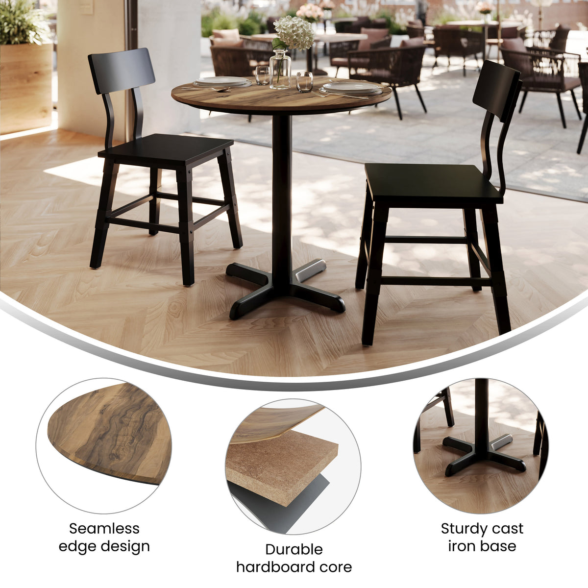 Natural/Black Base |#| Commercial 31.25" Natural HPL Tabletop with Black Table Height X Base