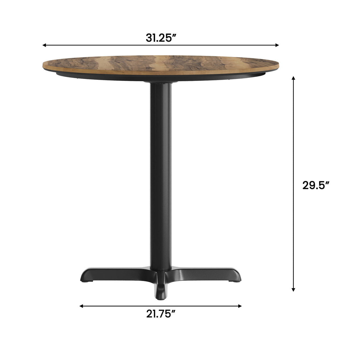 Natural/Black Base |#| Commercial 31.25" Natural HPL Tabletop with Black Table Height X Base