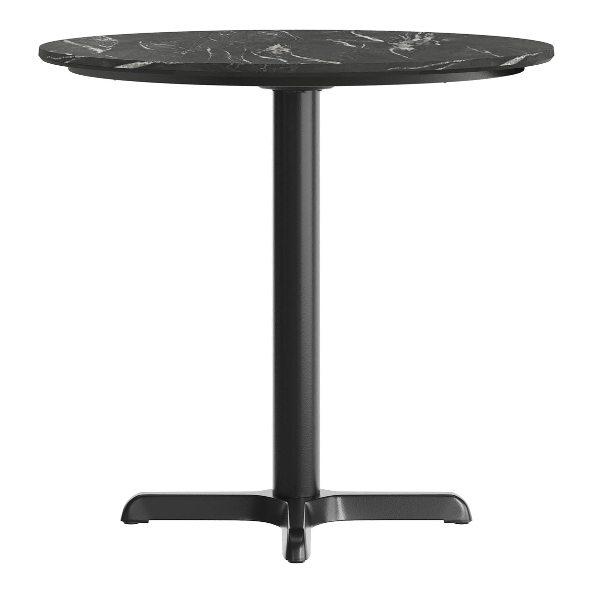 Black Faux Marble/Black Base |#| Commercial 31.25" Black Faux Marble HPL Tabletop with Black Table Height X Base