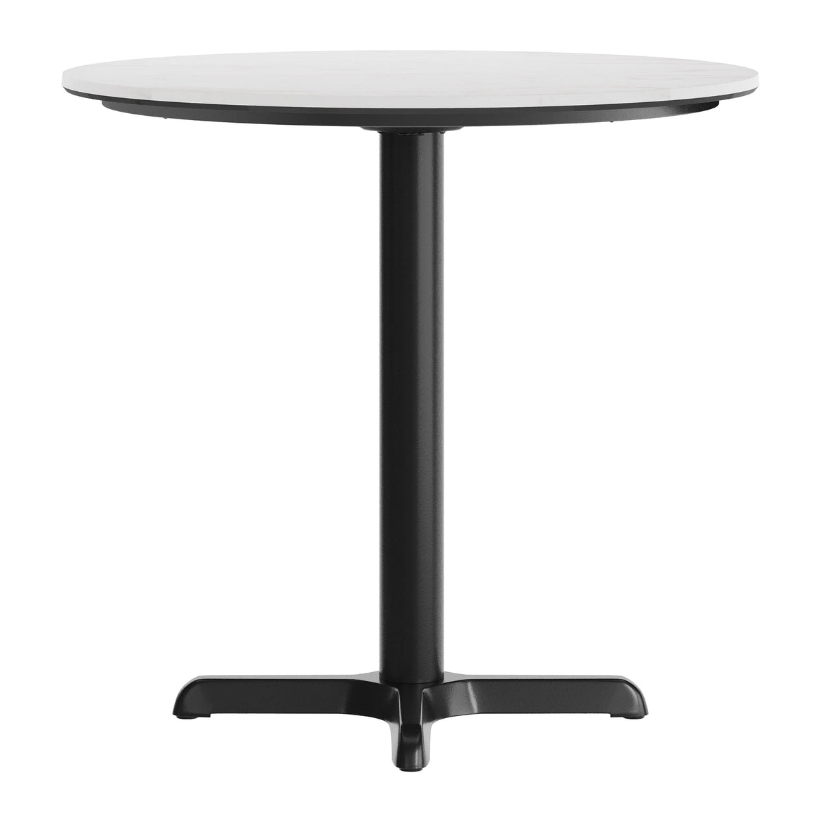 White Faux Marble/Black Base |#| Commercial 31.25" White Faux Marble HPL Tabletop with Black Table Height X Base