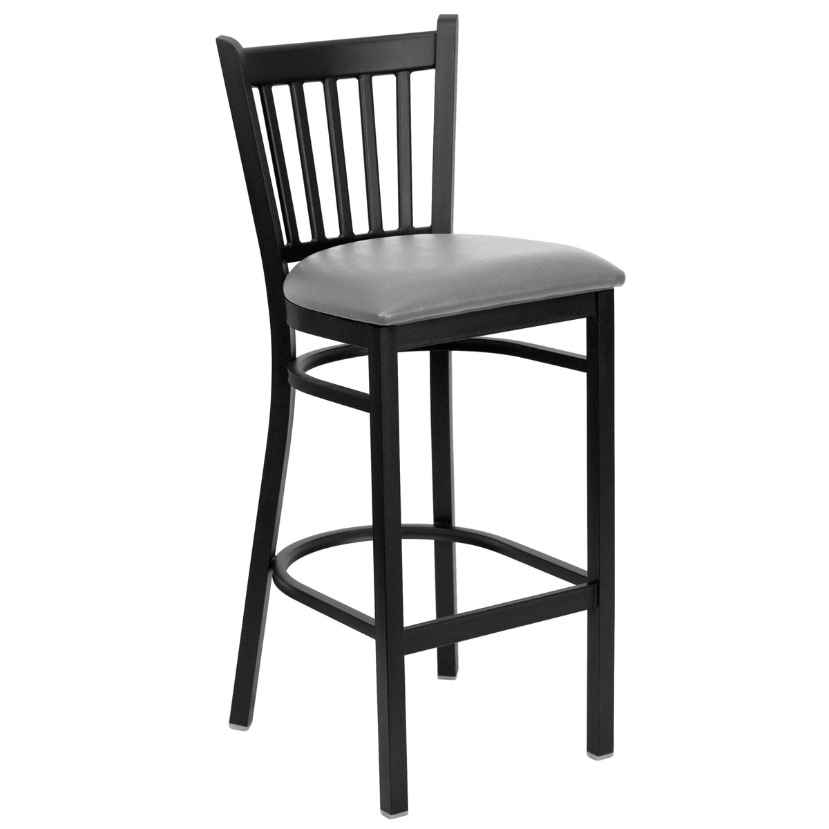 Custom Upholstery/Black Metal Frame |#| Black Vertical Back Metal Restaurant Barstool - Custom Upholstered Seat