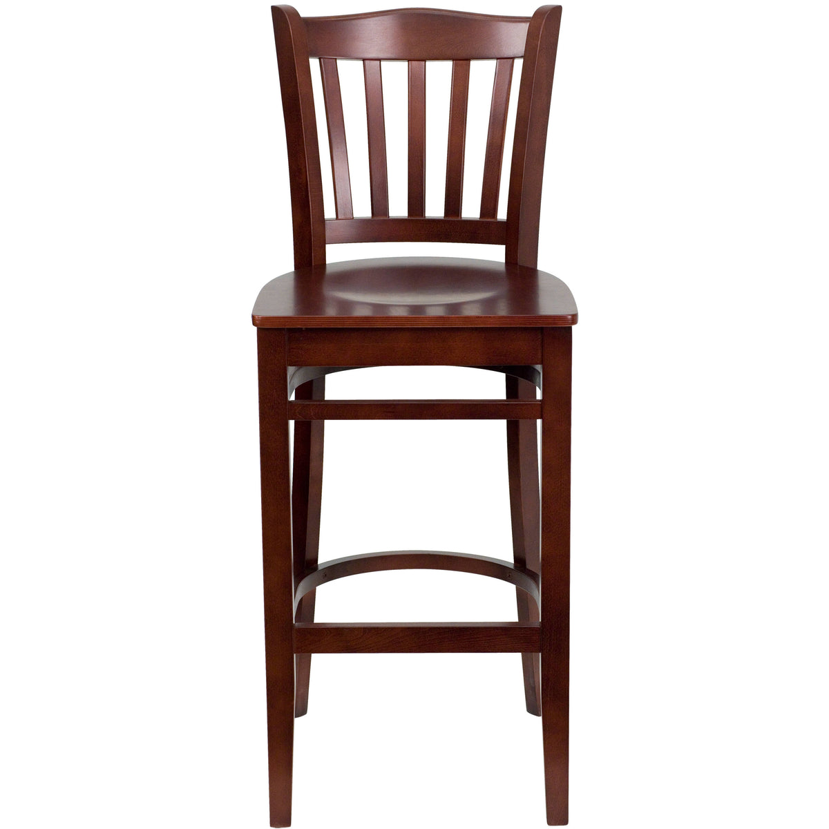 Mahogany Wood Seat/Mahogany Wood Frame |#| Vertical Slat Back Mahogany Wood Restaurant Barstool with Footrest