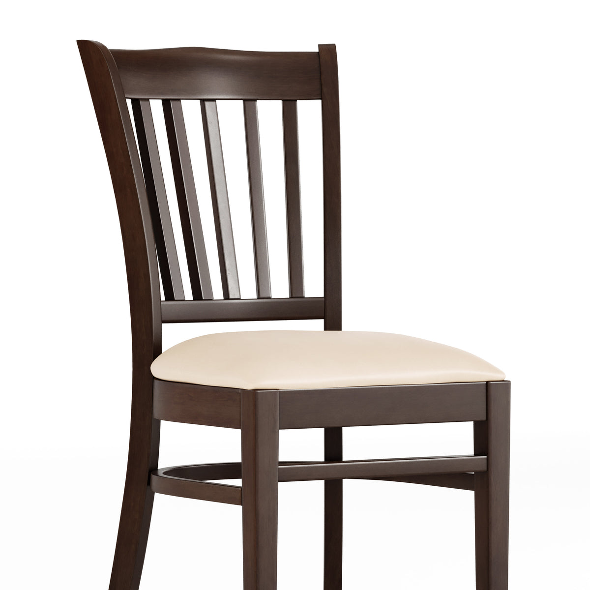 Tan Vinyl Seat/Walnut Wood Frame |#| Commercial Vertical Back Walnut Wood Restaurant Chair - Tan Vinyl Seat