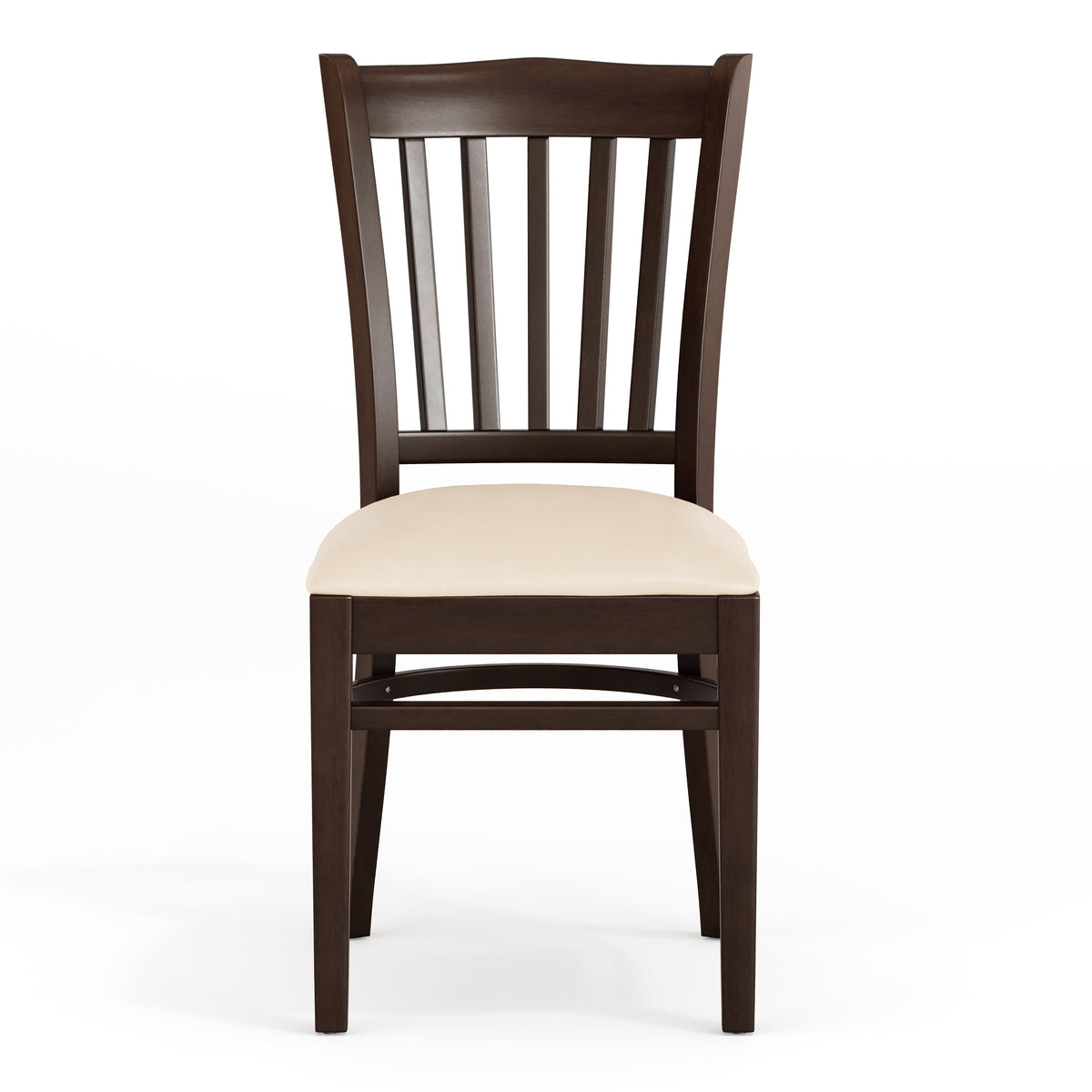 Tan Vinyl Seat/Walnut Wood Frame |#| Commercial Vertical Back Walnut Wood Restaurant Chair - Tan Vinyl Seat