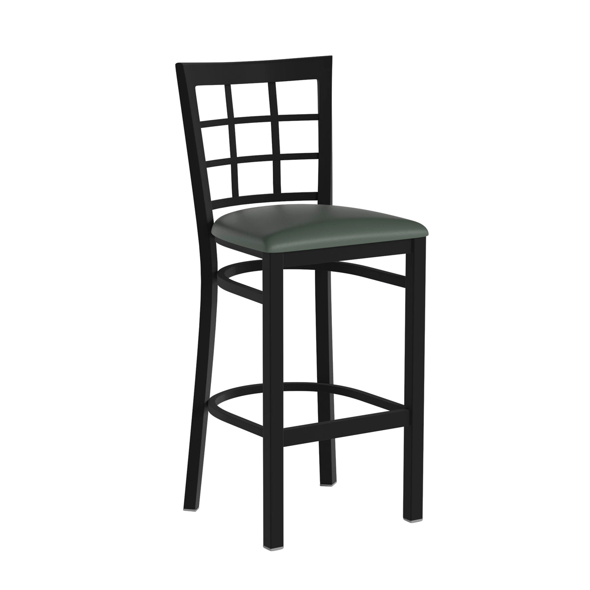 Green Vinyl Seat/Black Metal Frame |#| Black Window Back Metal Restaurant Barstool - Green Vinyl Seat