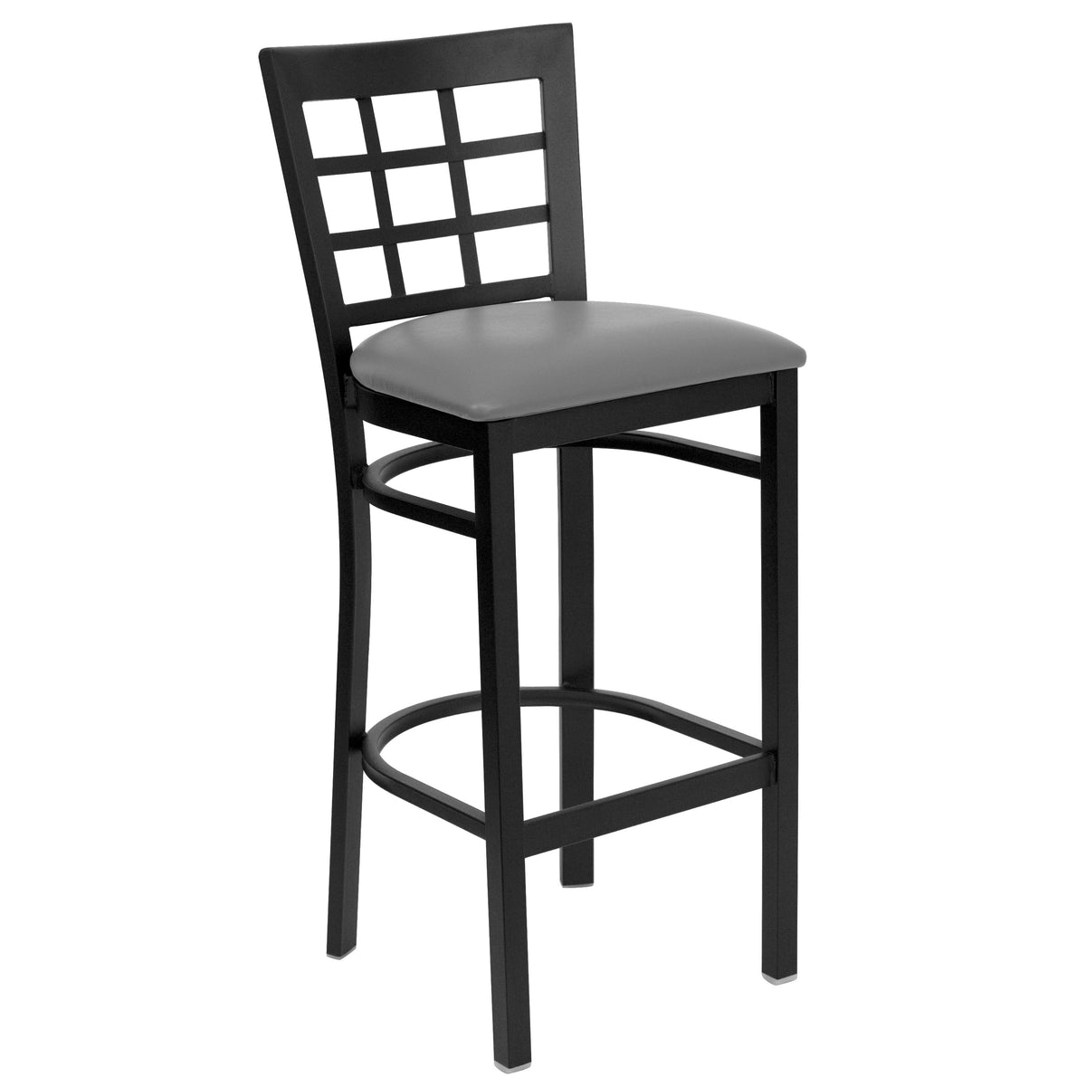 Custom Upholstery/Black Metal Frame |#| Black Window Back Metal Restaurant Barstool - Custom Upholstered Seat