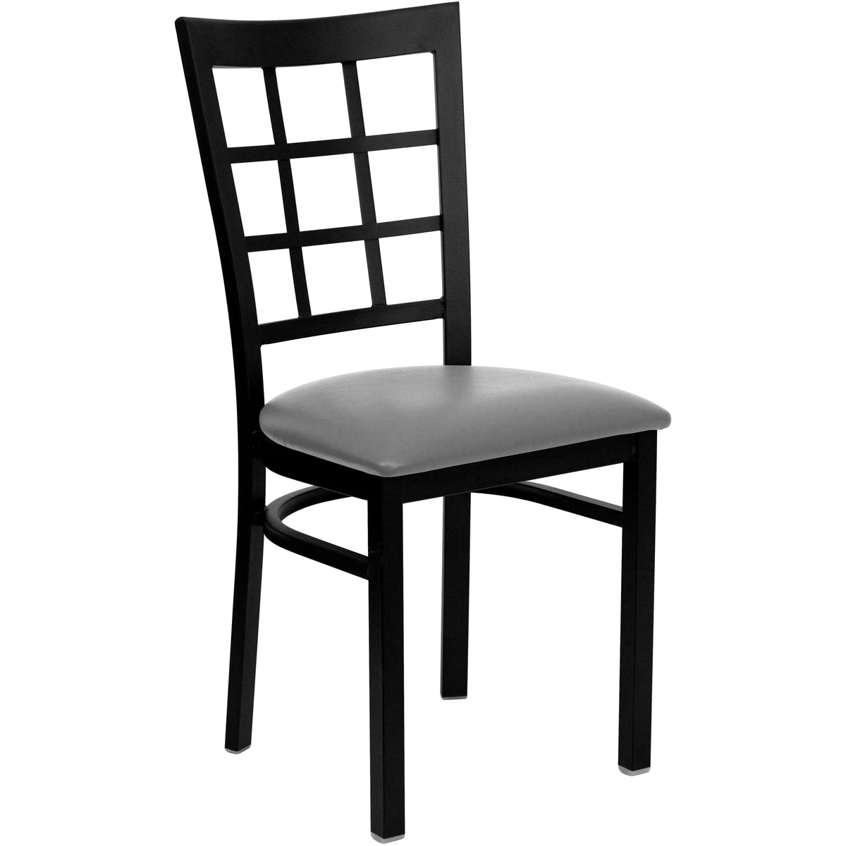 Custom Upholstery/Black Metal Frame |#| Black Window Back Metal Restaurant Chair - Custom Upholstered Seat