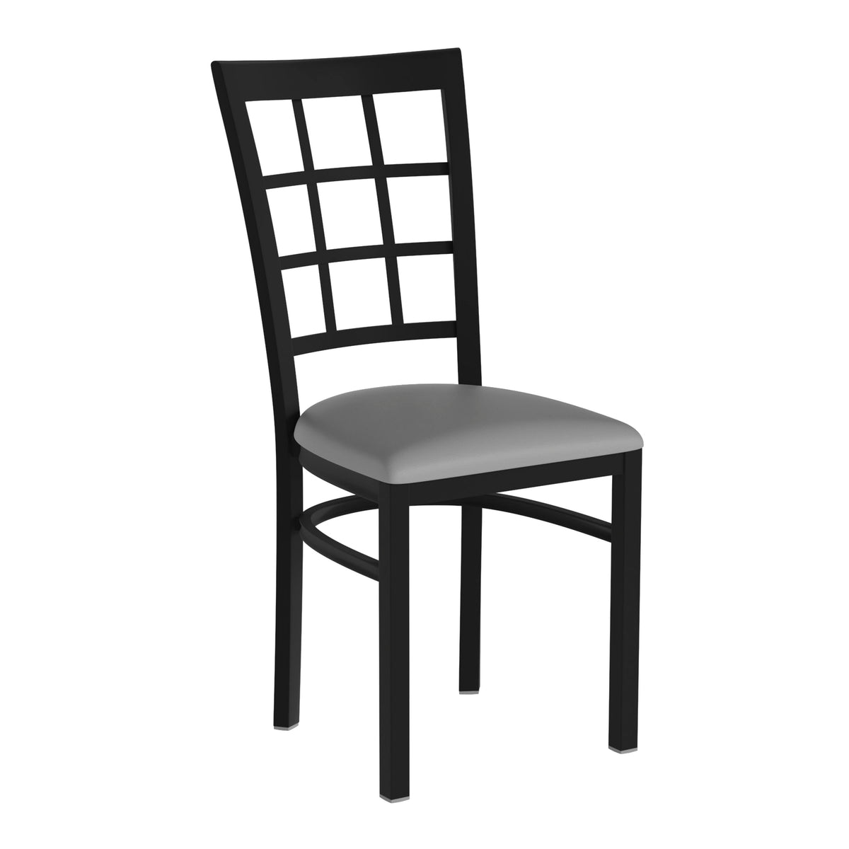 Gray Vinyl Seat/Black Metal Frame |#| Black Window Back Metal Restaurant Chair - Gray Vinyl Seat