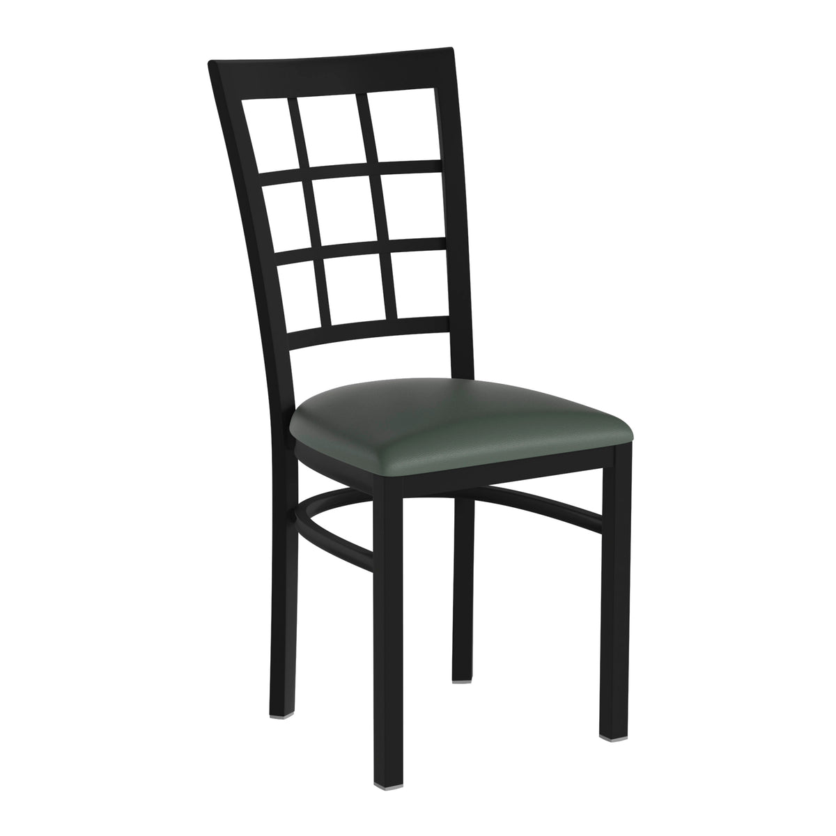 Green Vinyl Seat/Black Metal Frame |#| Black Window Back Metal Restaurant Chair - Green Vinyl Seat