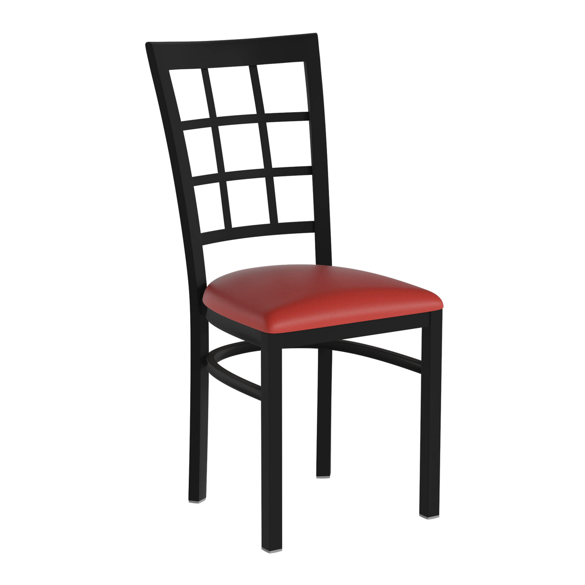 Red Vinyl Seat/Black Metal Frame |#| Black Window Back Metal Restaurant Chair - Red Vinyl Seat