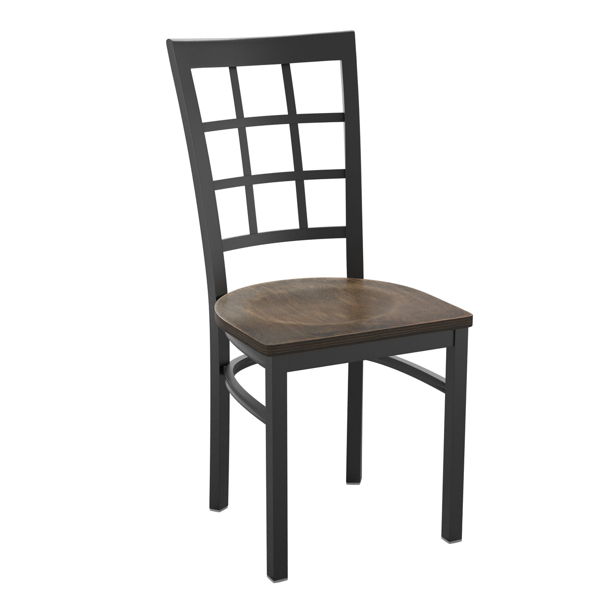 Antique Copper Wood Seat/Black Metal Frame |#| Black Window Back Metal Restaurant Chair - Antique Copper Wood Seat