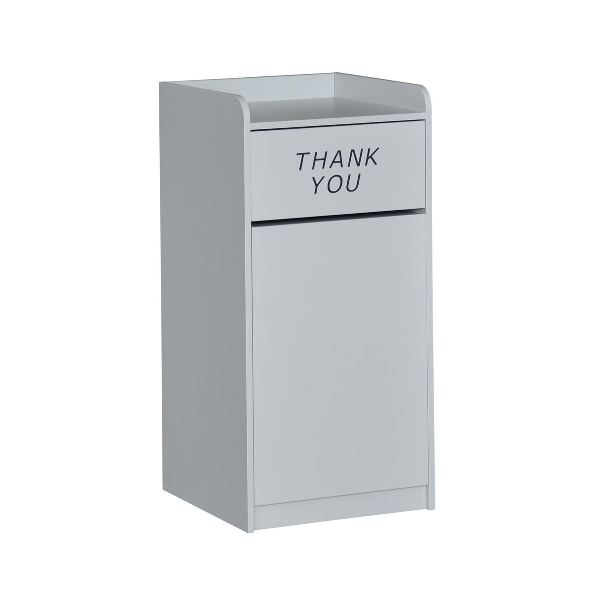 Gray |#| Wood Tray Top Receptacle in Gray - Commercial Grade Push Door Trash Can
