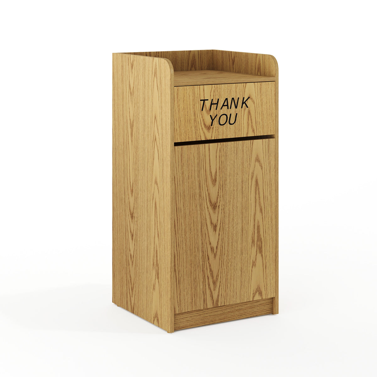 Oak |#| Wood Tray Top Receptacle in Oak - Commercial Grade Push Door Trash Can