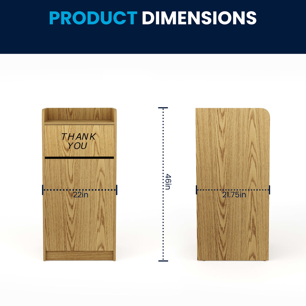 Oak |#| Wood Tray Top Receptacle in Oak - Commercial Grade Push Door Trash Can
