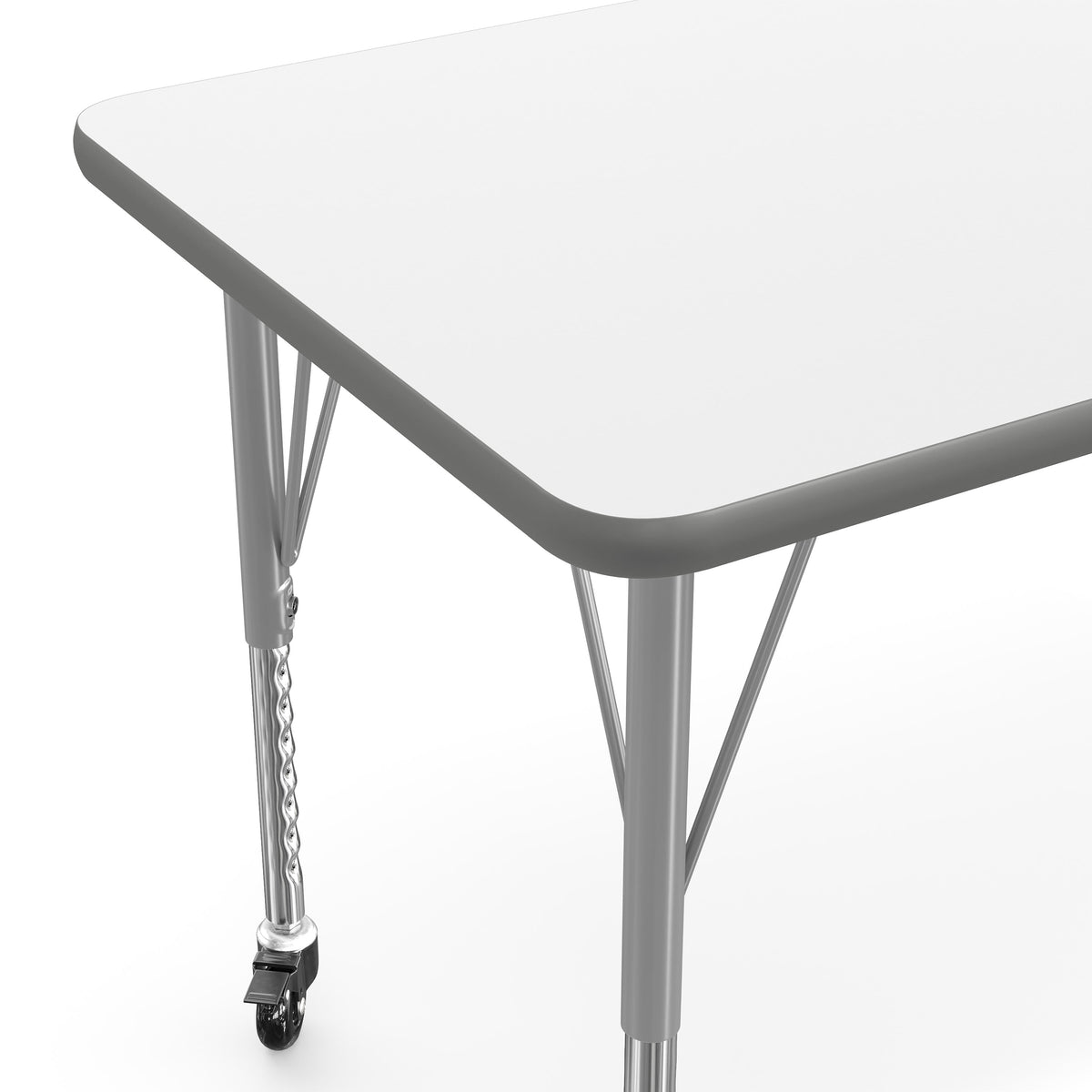 White Top/Silver Frame |#| Commercial Adjustable Height Rectangular Activity Table - Locking Casters-White