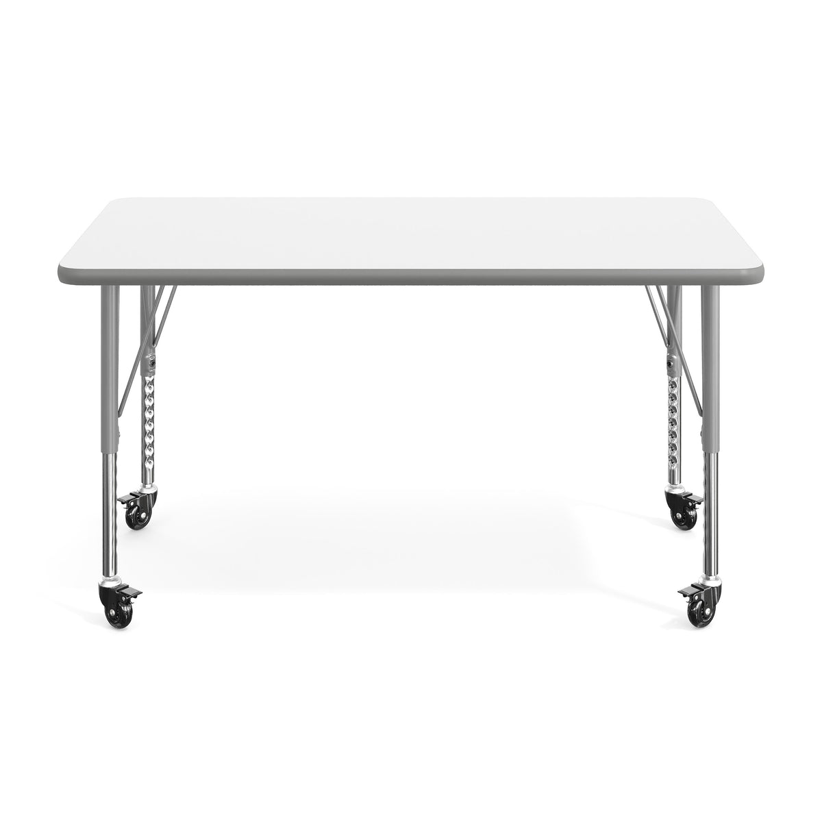 White Top/Silver Frame |#| Commercial Adjustable Height Rectangular Activity Table - Locking Casters-White