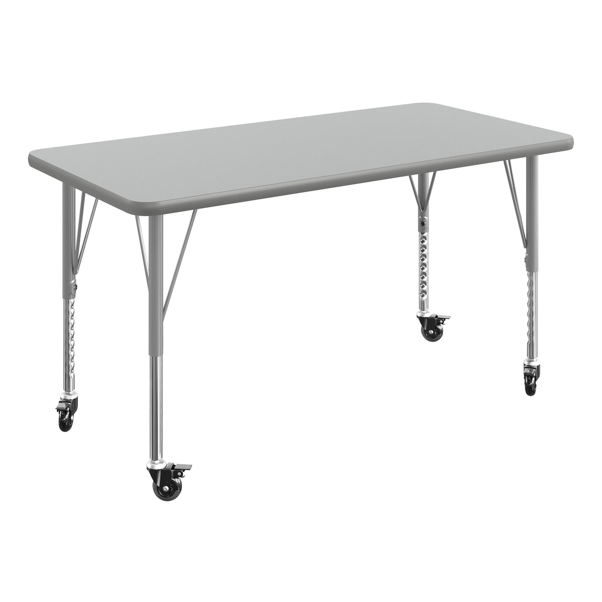 Gray Top/Silver Frame |#| Commercial Adjustable Height Rectangular Activity Table - Locking Casters-Gray