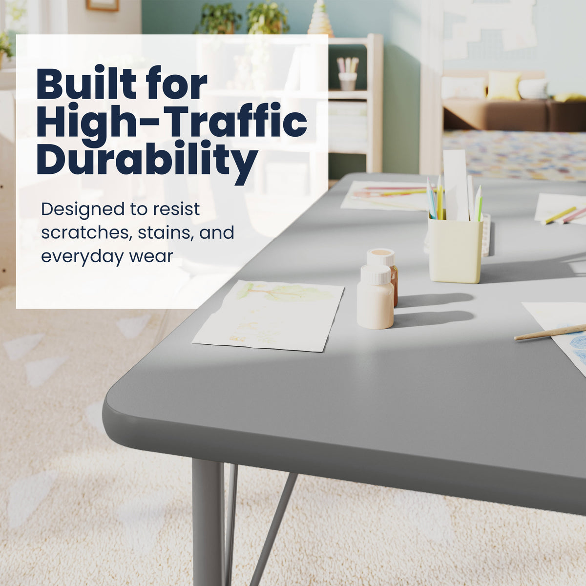 Gray Top/Silver Frame |#| Commercial Adjustable Height Rectangular Activity Table - Locking Casters-Gray