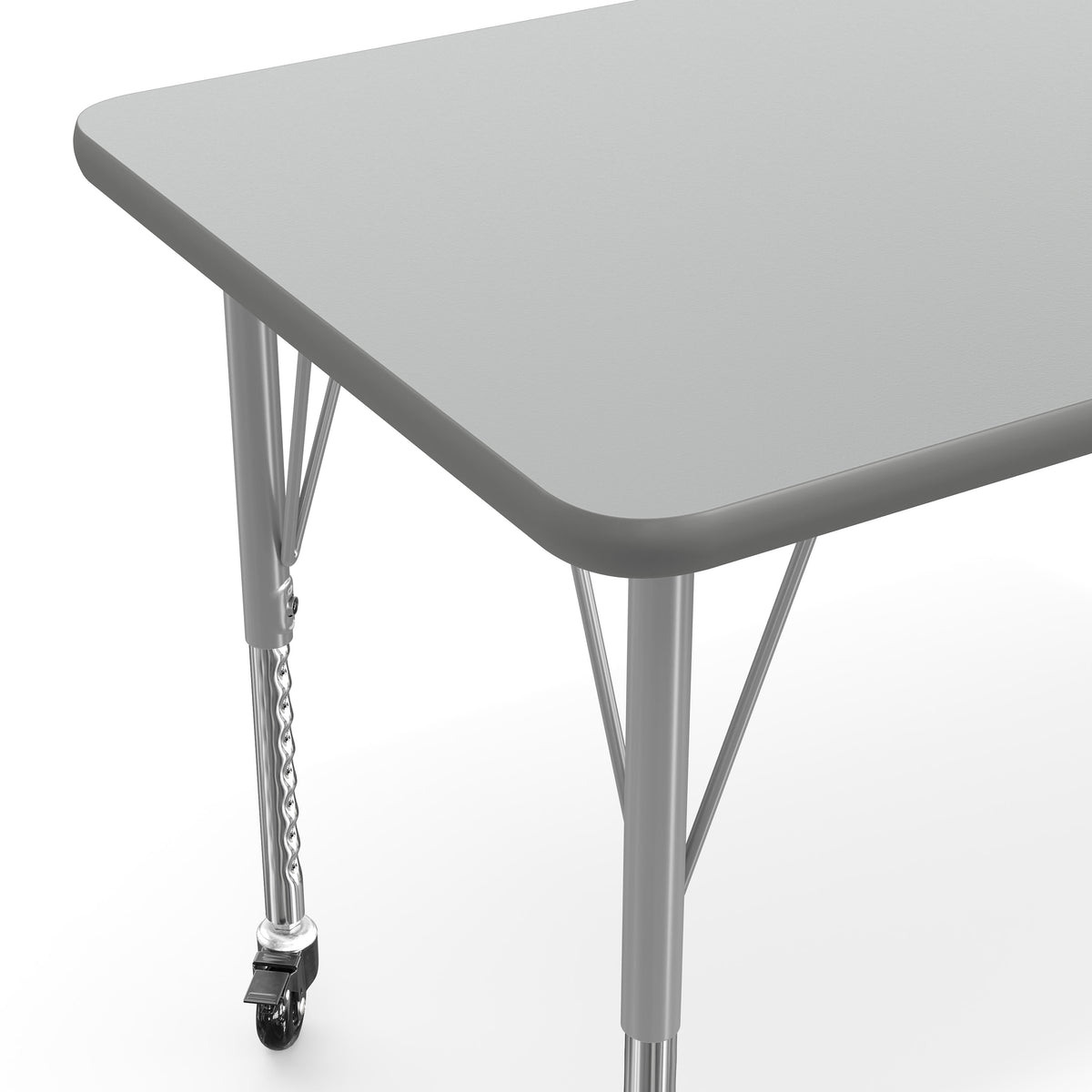 Gray Top/Silver Frame |#| Commercial Adjustable Height Rectangular Activity Table - Locking Casters-Gray