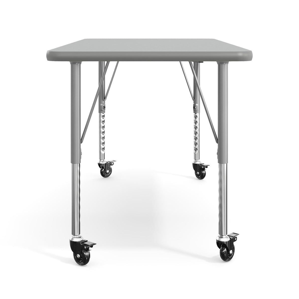 Gray Top/Silver Frame |#| Commercial Adjustable Height Rectangular Activity Table - Locking Casters-Gray