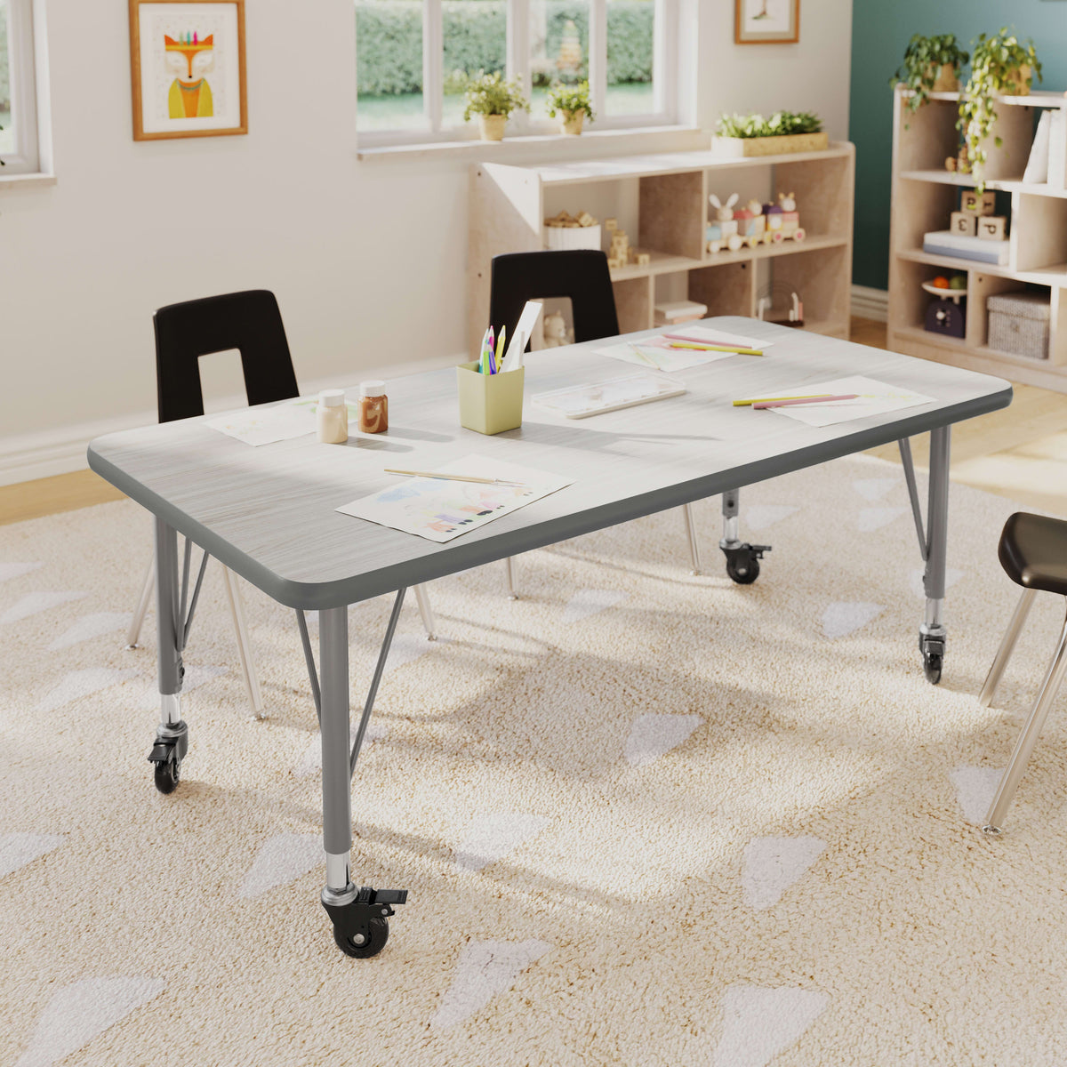 Light Gray Top/Silver Frame |#| Commercial Adjustable Height Rectangular Activity Table-Standard Legs in LTGY