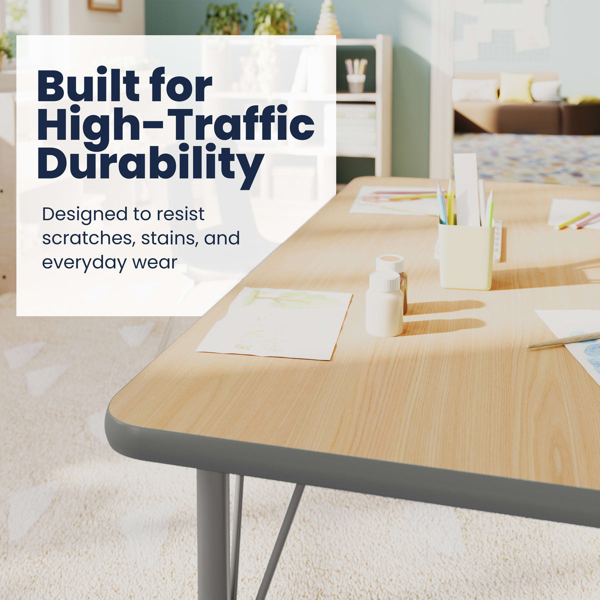 Light Natural Top/Silver Frame |#| Commercial Adjustable Height Rectangular Activity Table-Standard Legs in LT NAT