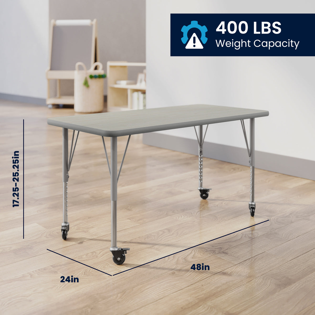 Light Gray Top/Silver Frame |#| Commercial Adjustable Height Rectangular Activity Table-Standard Legs in LTGY