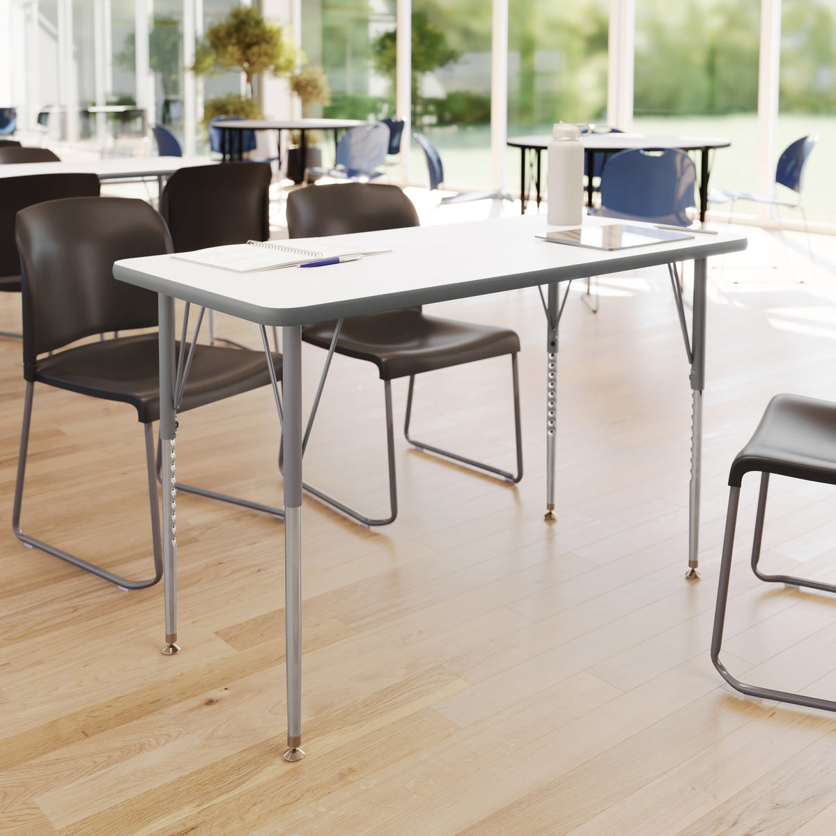 White Top/Silver Frame |#| Commercial Adjustable Height Rectangular Activity Table-Standard Legs in White