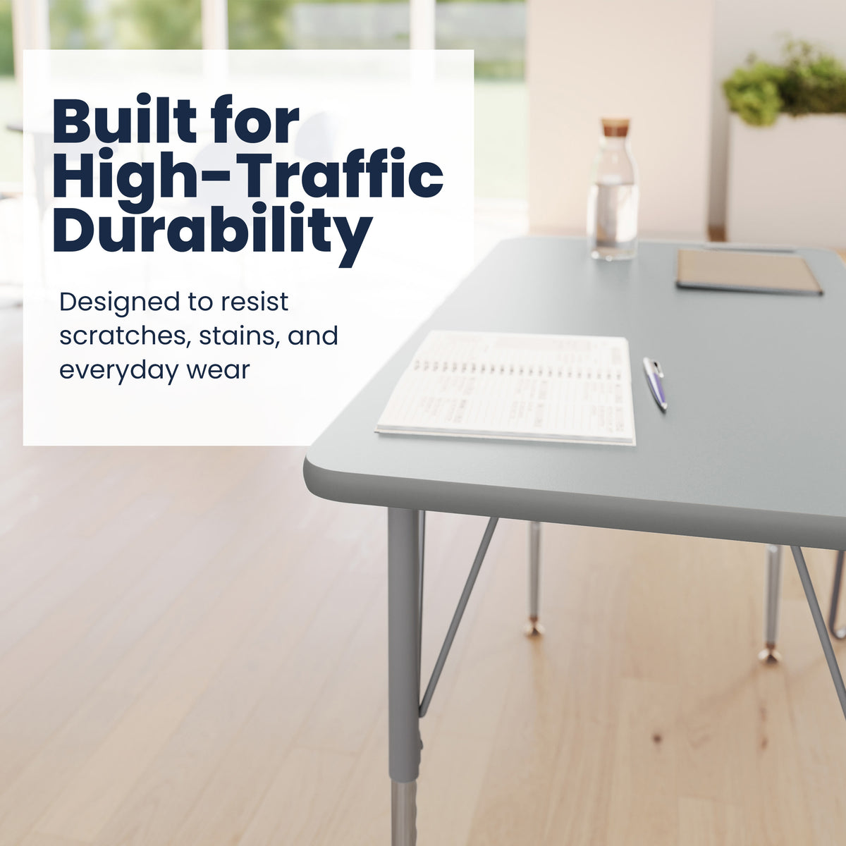 Gray Top/Silver Frame |#| Commercial Adjustable Height Rectangular Activity Table-Standard Legs in Gray