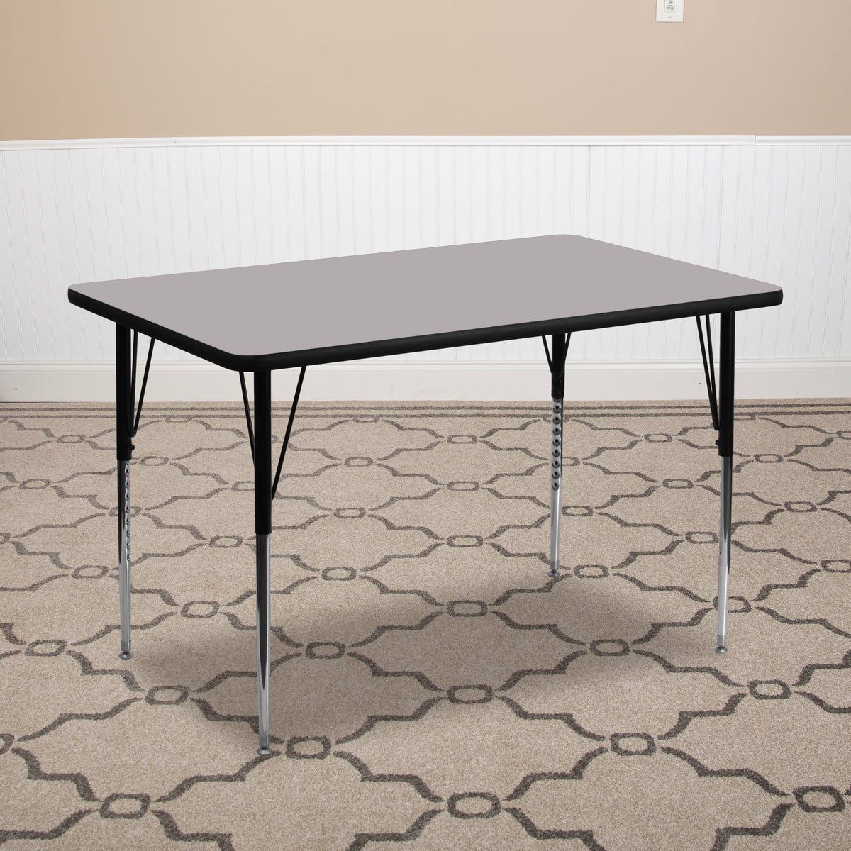 Gray Top/Black Frame |#| 24"W x 48"L Rectangular Grey Thermal Laminate Activity Table w/ Adjustable Legs