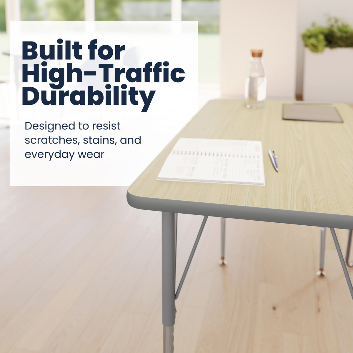 Light Natural Top/Silver Frame |#| Commercial Adjustable Height Rectangular Activity Table - Standard Legs-LT NAT