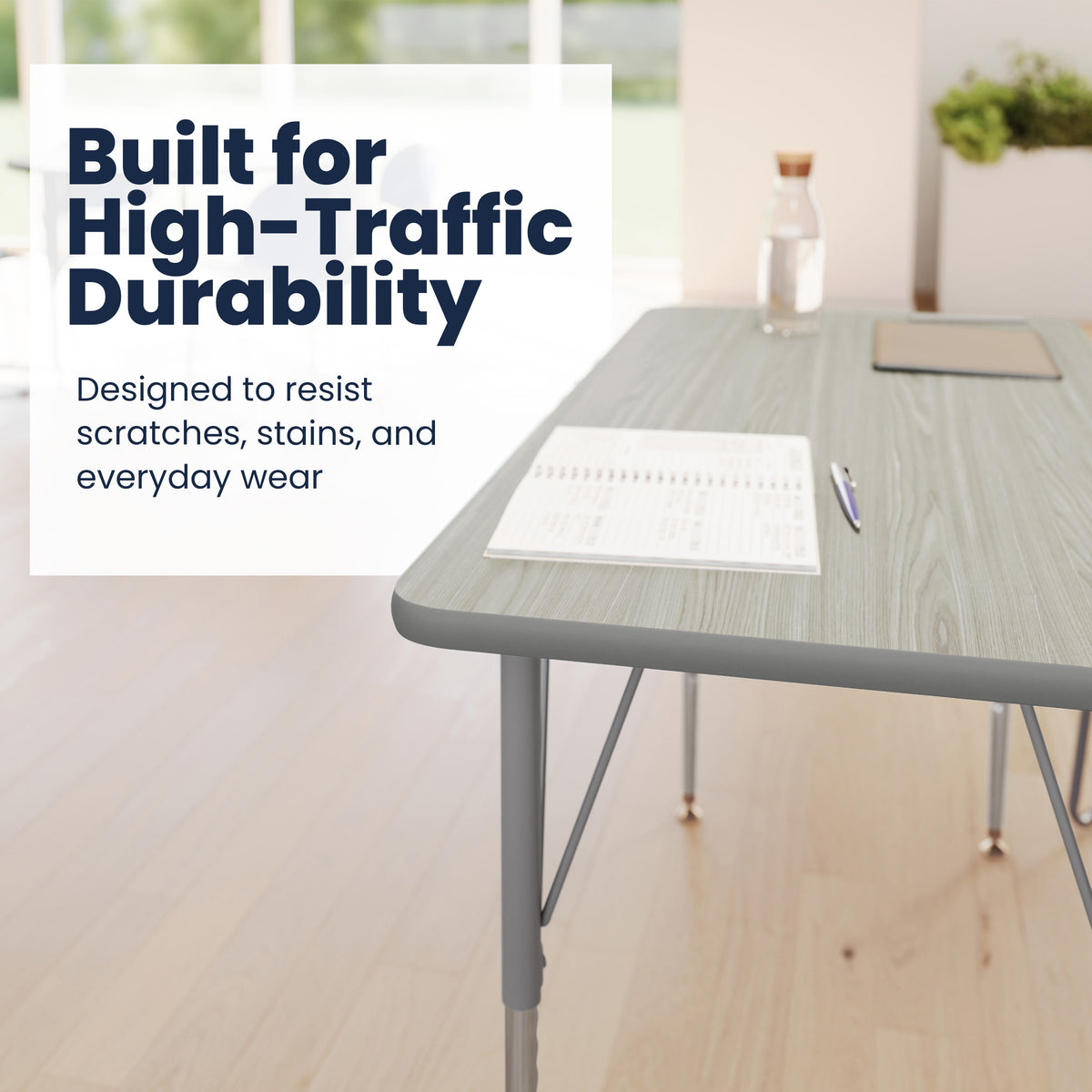 Light Gray Top/Silver Frame |#| Commercial Adjustable Height Rectangular Activity Table-Short Legs-LTGY