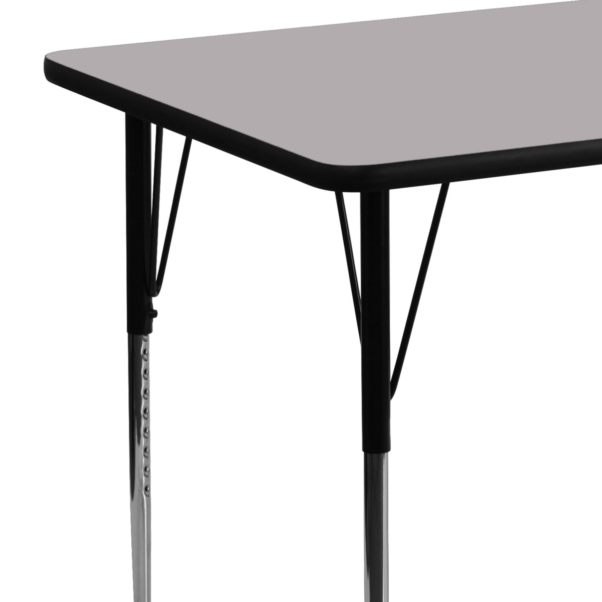 Gray Top/Black Frame |#| 24"W x 48"L Rectangular Grey Thermal Laminate Activity Table w/ Adjustable Legs