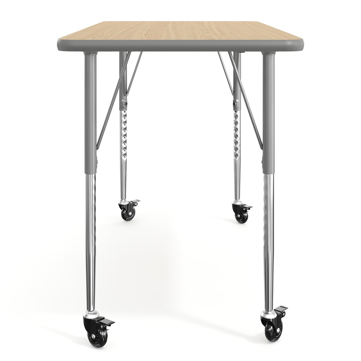 Light Natural Top/Silver Frame |#| Commercial Adjustable Height Rectangular Activity Table - Locking Casters-LT NAT