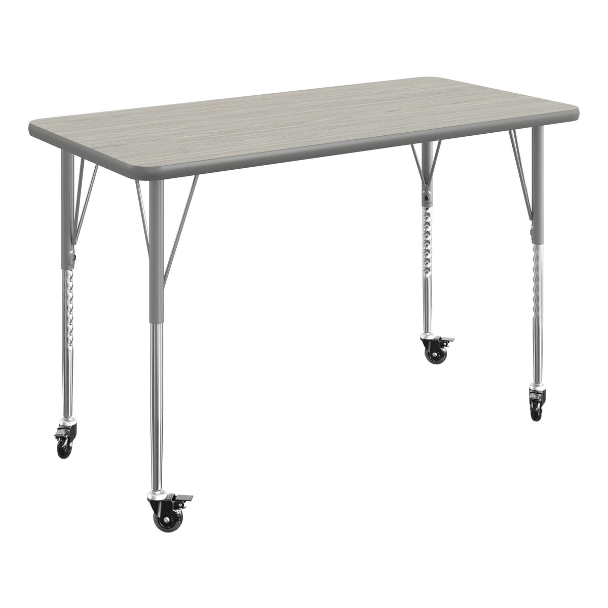 Light Gray Top/Silver Frame |#| Commercial Adjustable Height Rectangular Activity Table - Locking Casters-LTGY
