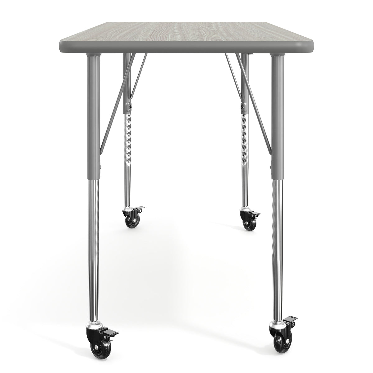 Light Gray Top/Silver Frame |#| Commercial Adjustable Height Rectangular Activity Table - Locking Casters-LTGY