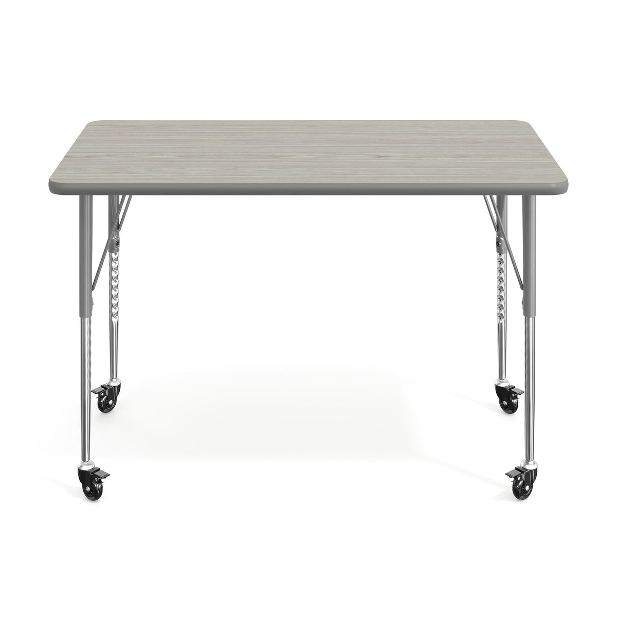 Light Gray Top/Silver Frame |#| Commercial Adjustable Height Rectangular Activity Table - Locking Casters-LTGY