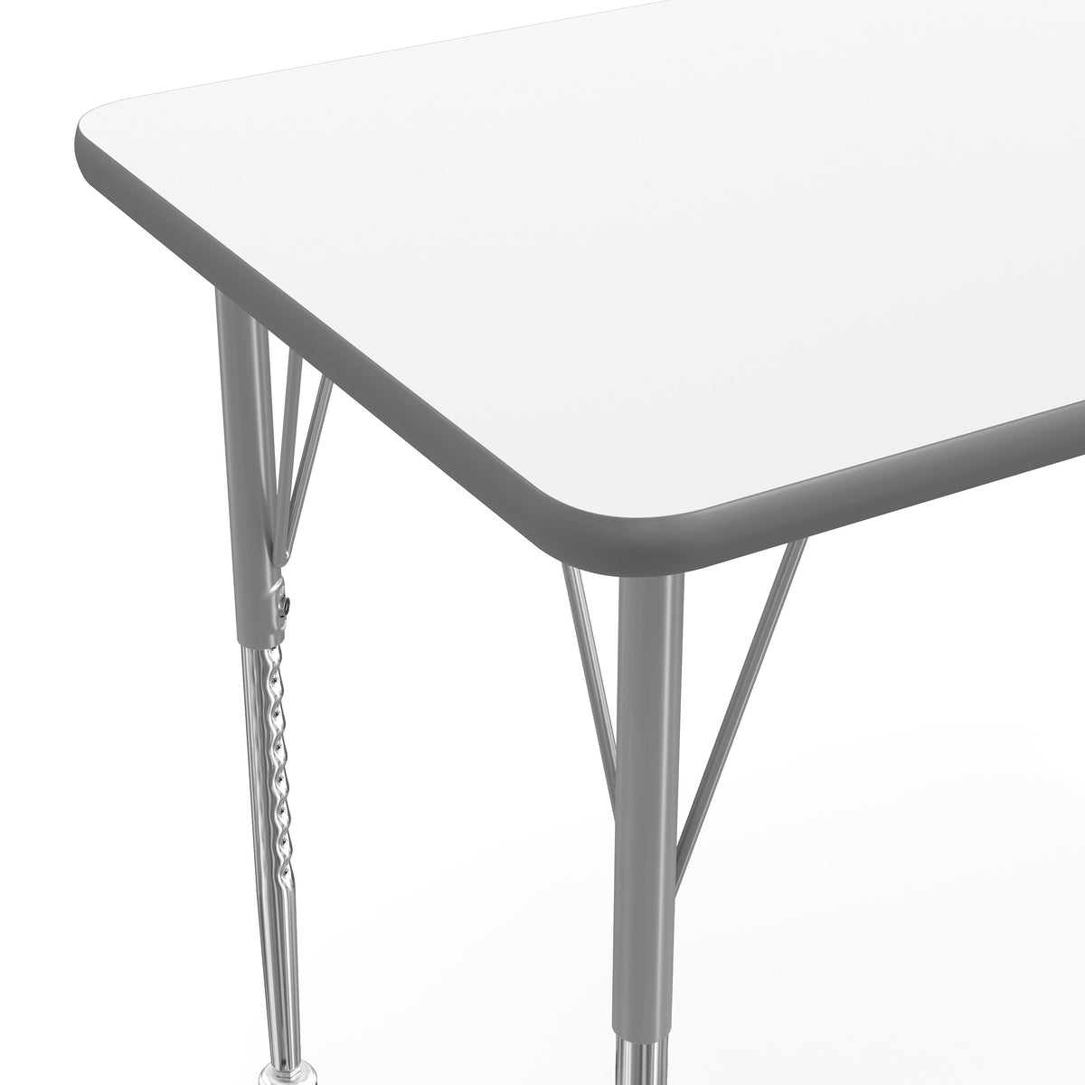 White Top/Silver Frame |#| Commercial Adjustable Height Rectangular Activity Table - Locking Casters-White