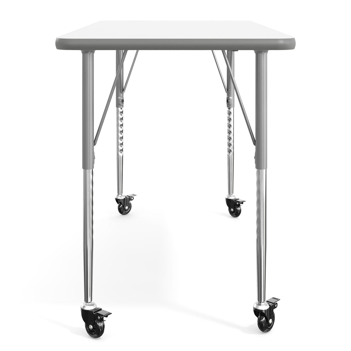 White Top/Silver Frame |#| Commercial Adjustable Height Rectangular Activity Table - Locking Casters-White