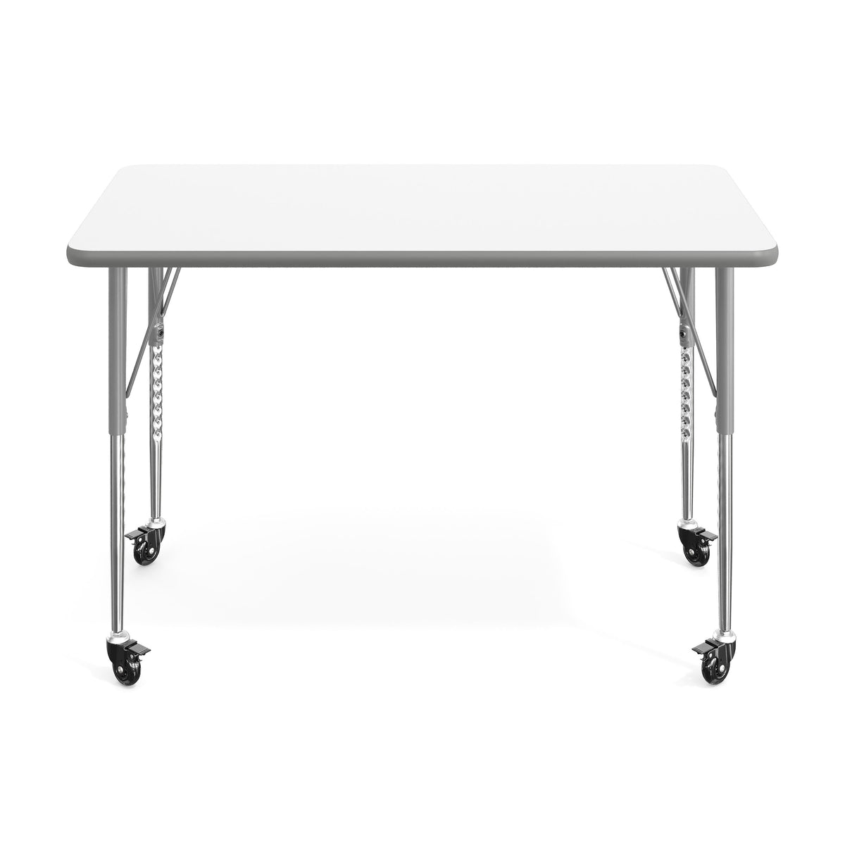 White Top/Silver Frame |#| Commercial Adjustable Height Rectangular Activity Table - Locking Casters-White
