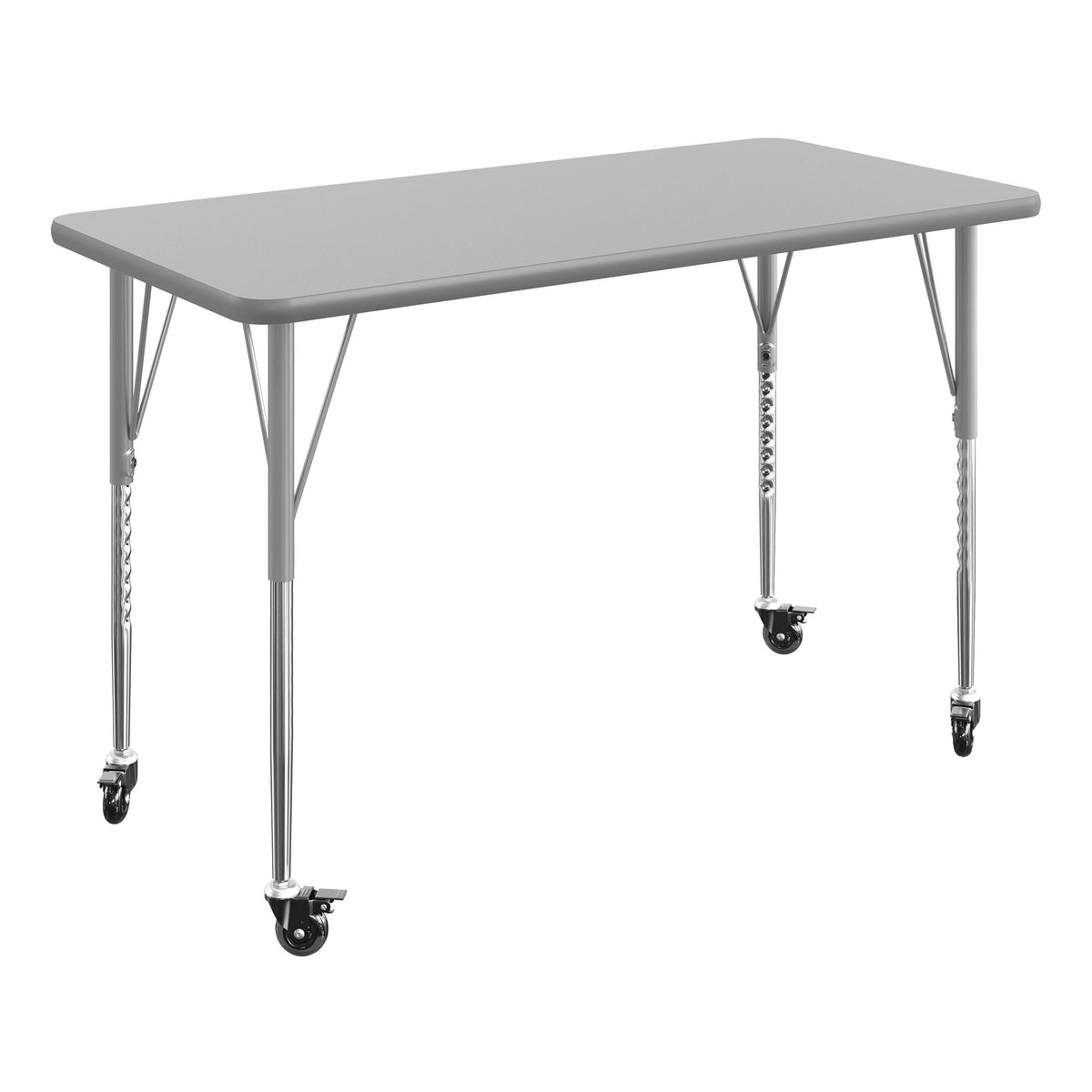 Gray Top/Silver Frame |#| Commercial Adjustable Height Rectangular Activity Table - Locking Casters-Gray