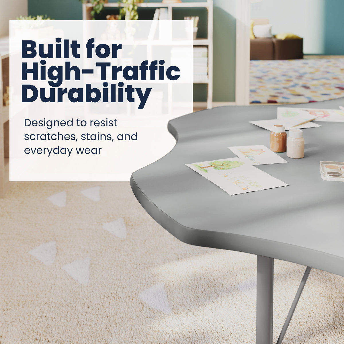 Gray Top/Silver Frame |#| Commercial Adjustable Height Flower Activity Table with Short Legs in Gray