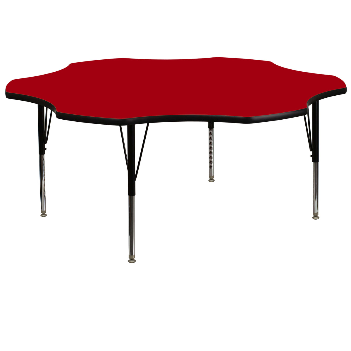 Red Top/Black Frame |#| 60" Flower Red Thermal Laminate Activity Table - Height Adjustable Short Legs