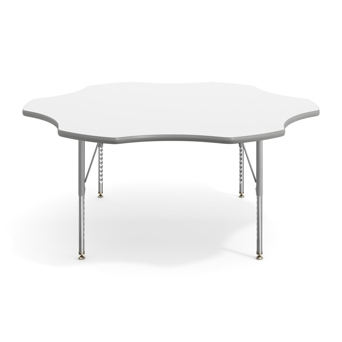 White Top/Silver Frame |#| Commercial Adjustable Height Flower Activity Table with Short Legs-White